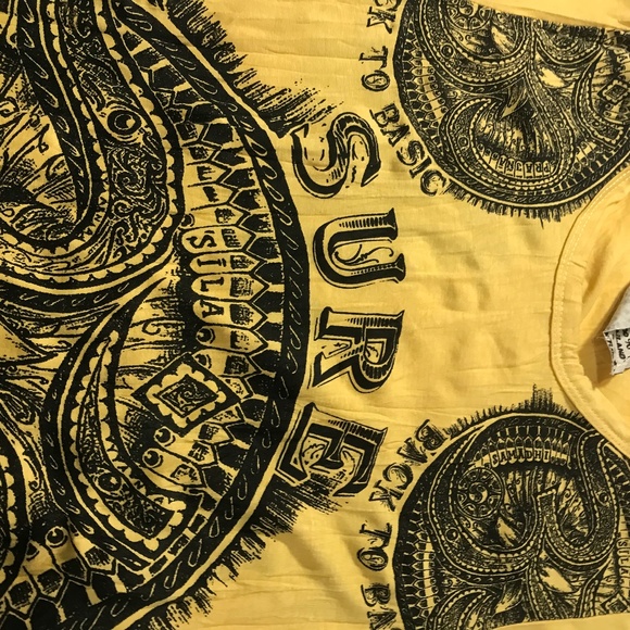 Men's Tibetan Sure Om Yellow Yoga Clothing Crinkled Cotton T-Shirt Hippie Small - Picture 4 of 5